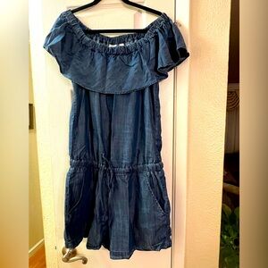 Chambray, Light Denim Off-Shoulder Romper